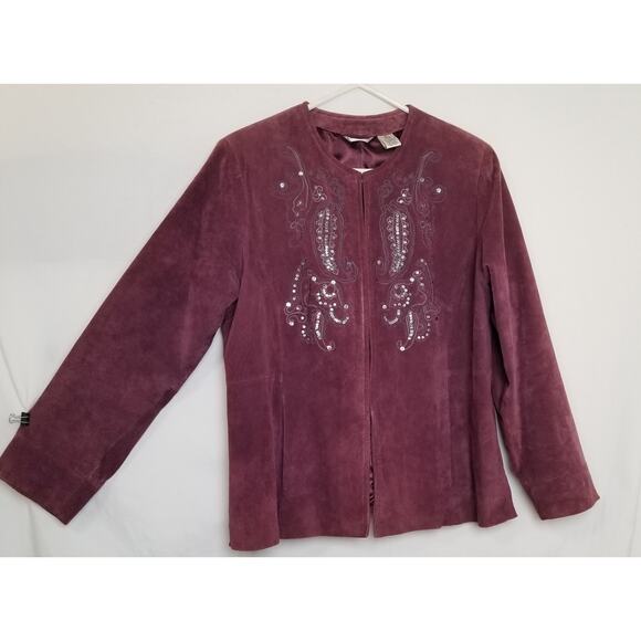 VTG- Laura Ashley Elegant Embellished Suede Leather Jacket Blazer Purple Size XL - Picture 1 of 12